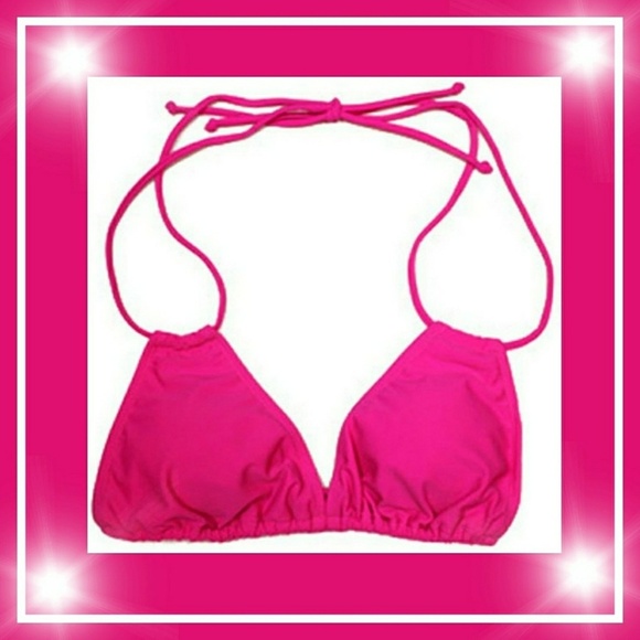 Let’s Rage Neon Pink Bikini Top – Halter Tie Neckline, Padded Cups Festival Swim - Picture 2 of 5